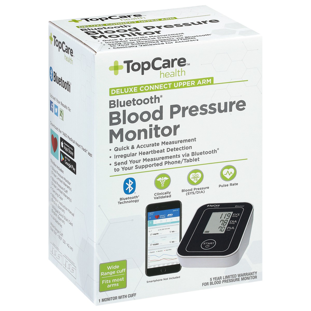 slide 4 of 9, TopCare Health Bluetooth Blood Pressure Monitor 1 ea, 1 ct