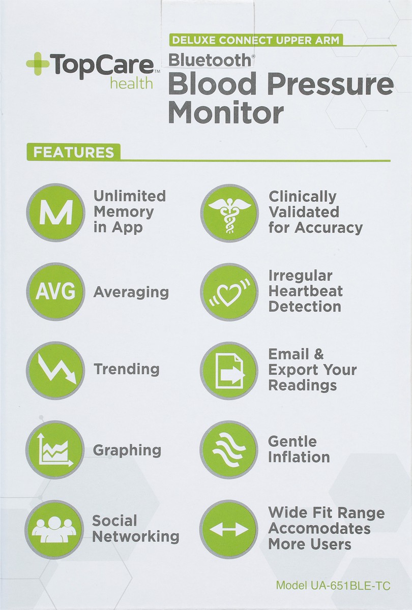 slide 5 of 9, TopCare Health Bluetooth Blood Pressure Monitor 1 ea, 1 ct