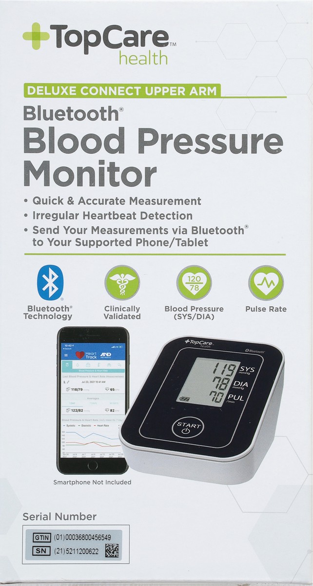 slide 8 of 9, TopCare Health Bluetooth Blood Pressure Monitor 1 ea, 1 ct