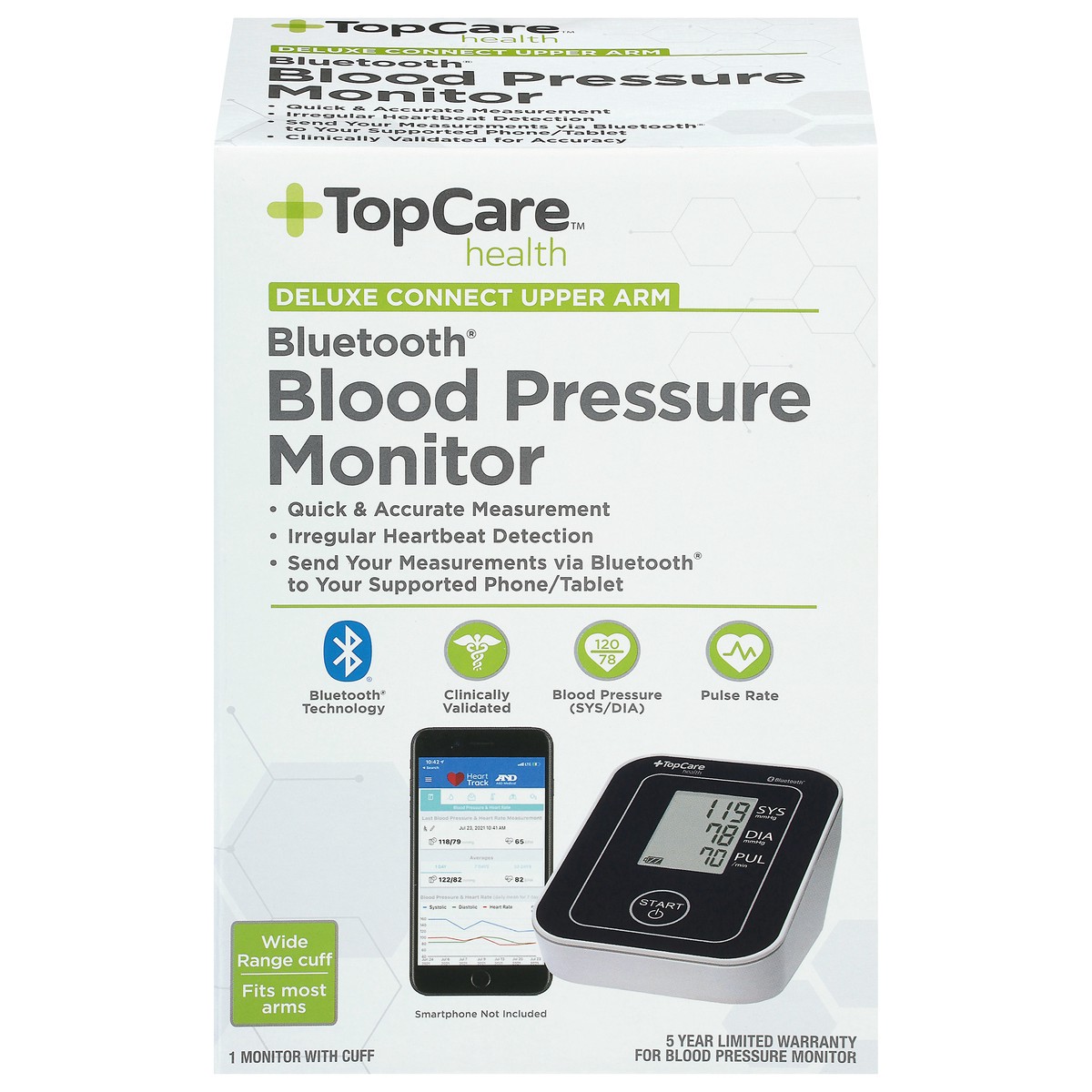 slide 1 of 9, TopCare Health Bluetooth Blood Pressure Monitor 1 ea, 1 ct