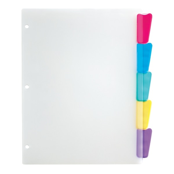 slide 1 of 2, Office Depot Brand Plastic Dividers With Insertable Rounded Tabs, Assorted Colors, 5-Tab, 1 ct