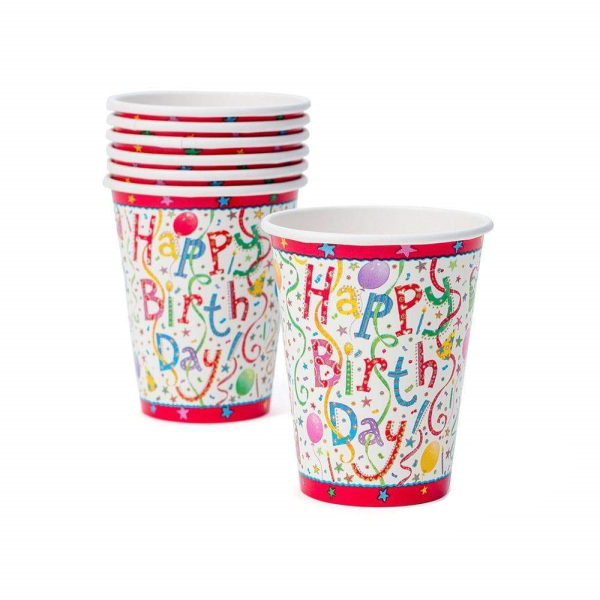 slide 1 of 1, Caspari Happy Birthday Paper Cups 9 Oz, 1 ct