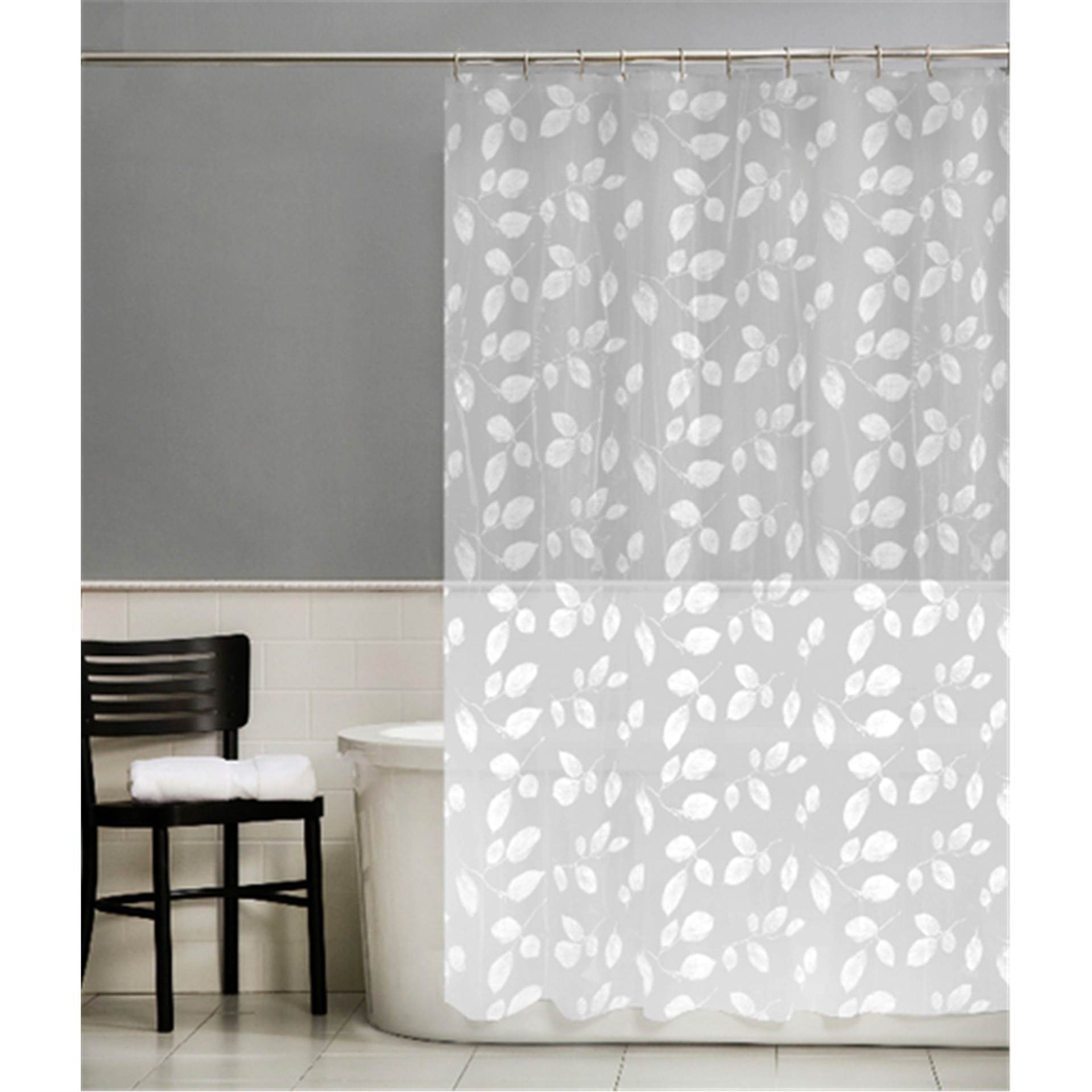 slide 1 of 1, Room and Retreat Just Leaves PEVA Shower Curtain White, 1 ct