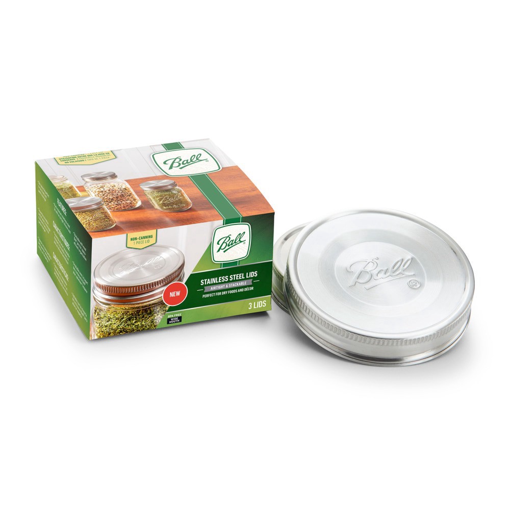 slide 1 of 6, Ball Wide Mouth Stainless Steel Lids, 3 ct