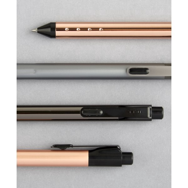 slide 3 of 7, TUL Fine Writing Solid Metal Barrel Retractable Gel Pen With 2 Refills, Medium Point, Rose Gold Barrel, Black/Blue Ink, 0.7 mm, 0.7 mm