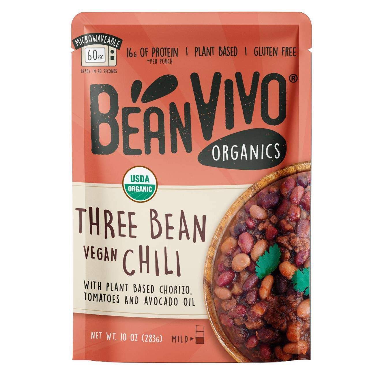 slide 1 of 9, BeanVivo Organics Vegan Mild Three Bean Chili 10 oz, 10 oz
