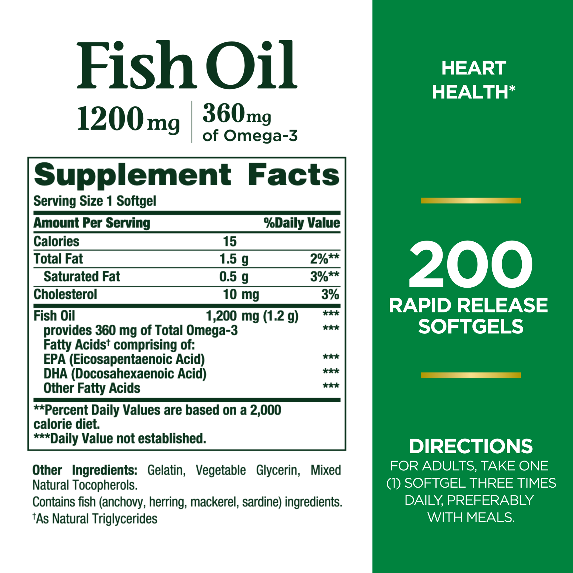 slide 5 of 5, Nature's Bounty Fish Oil With Omega 3 Softgels, 1200 Mg, 200 Ct, 200 ct