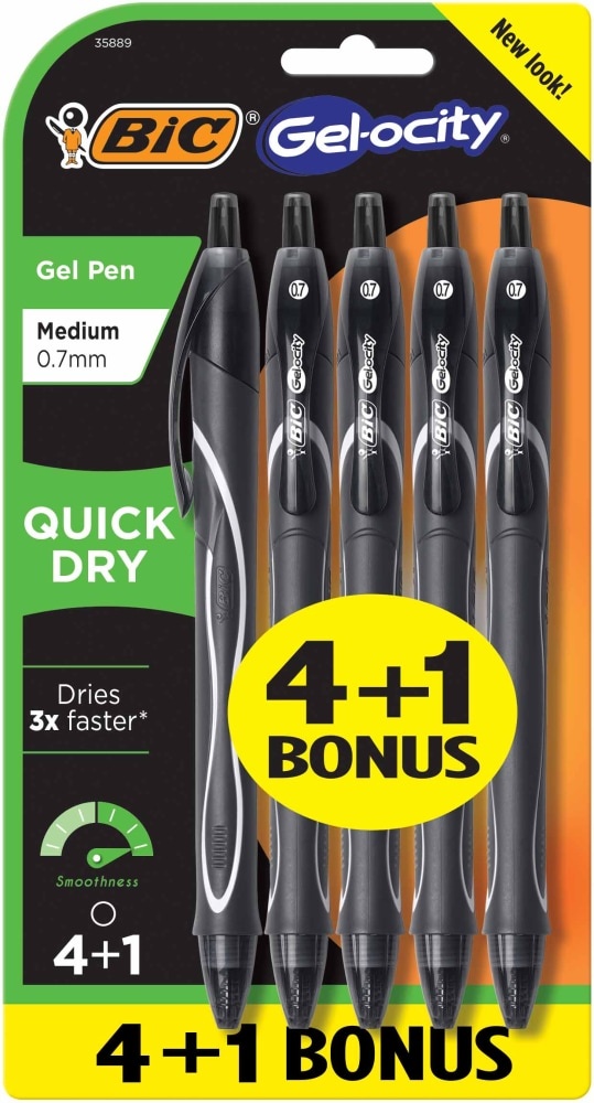 slide 1 of 1, BIC Gel-Ocity Quick Dry Pens - Black, 5 ct