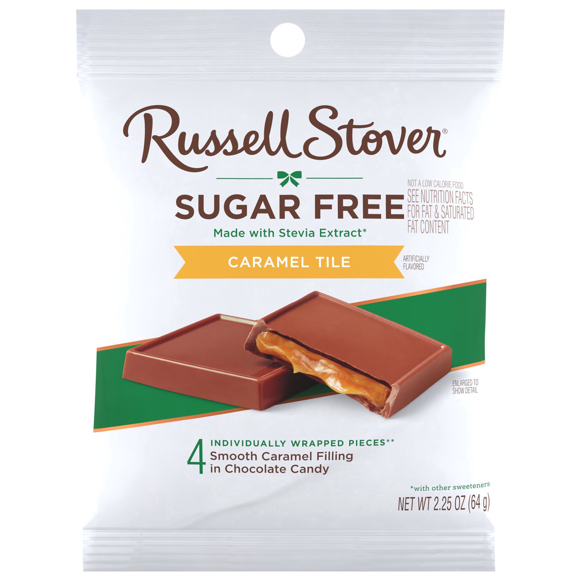 slide 1 of 2, RUSSELL STOVER Sugar Free Caramel Chocolate Candy Tiles, 2.25 oz. bag, 2.25 oz