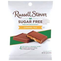 RUSSELL STOVER Sugar Free Caramel Chocolate Candy Tiles, 2.25 oz. bag