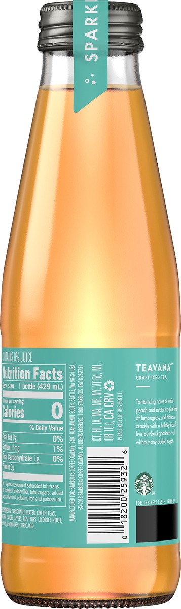 slide 8 of 8, Teavana™ Craft Iced Tea, Unsweetened Sparkling Peach Nectarine Green Tea, 14.5 fl. oz. Bottle, 14.50 fl oz