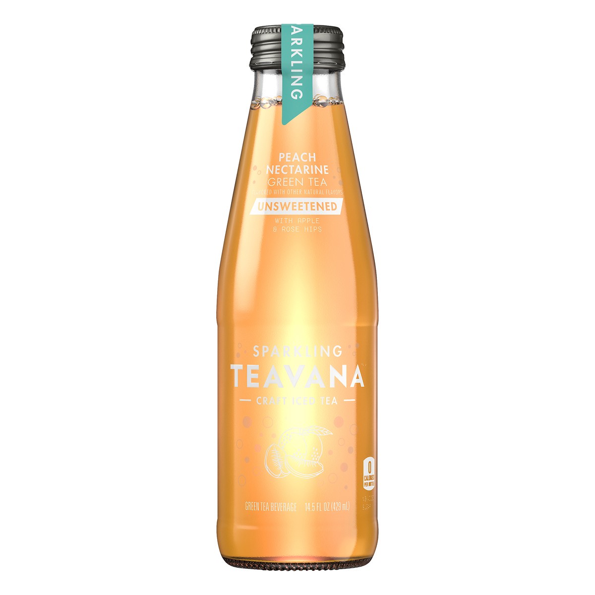 slide 1 of 8, Teavana™ Craft Iced Tea, Unsweetened Sparkling Peach Nectarine Green Tea, 14.5 fl. oz. Bottle, 14.50 fl oz
