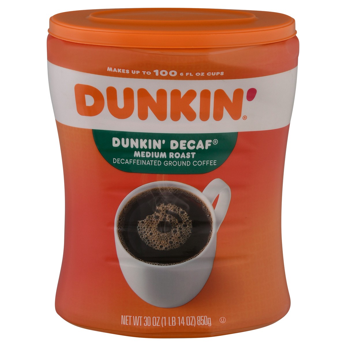 slide 1 of 6, Dunkin' Canister Decaf Medium Roast Coffee- 30 oz, 30 oz