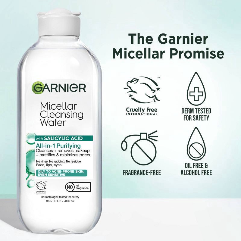 slide 3 of 7, Garnier Micellar Cleansing Water with Salicylic Acid 13.5 fl oz, 13.5 fl oz