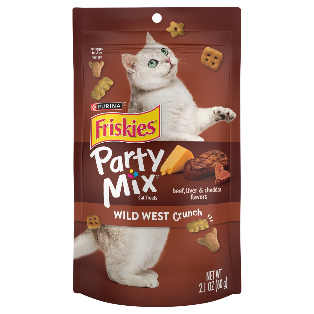 slide 1 of 9, Friskies Purina Friskies Cat Treats, Party Mix Wild West Crunch - 2.1 oz. Pouch, 2.1 oz