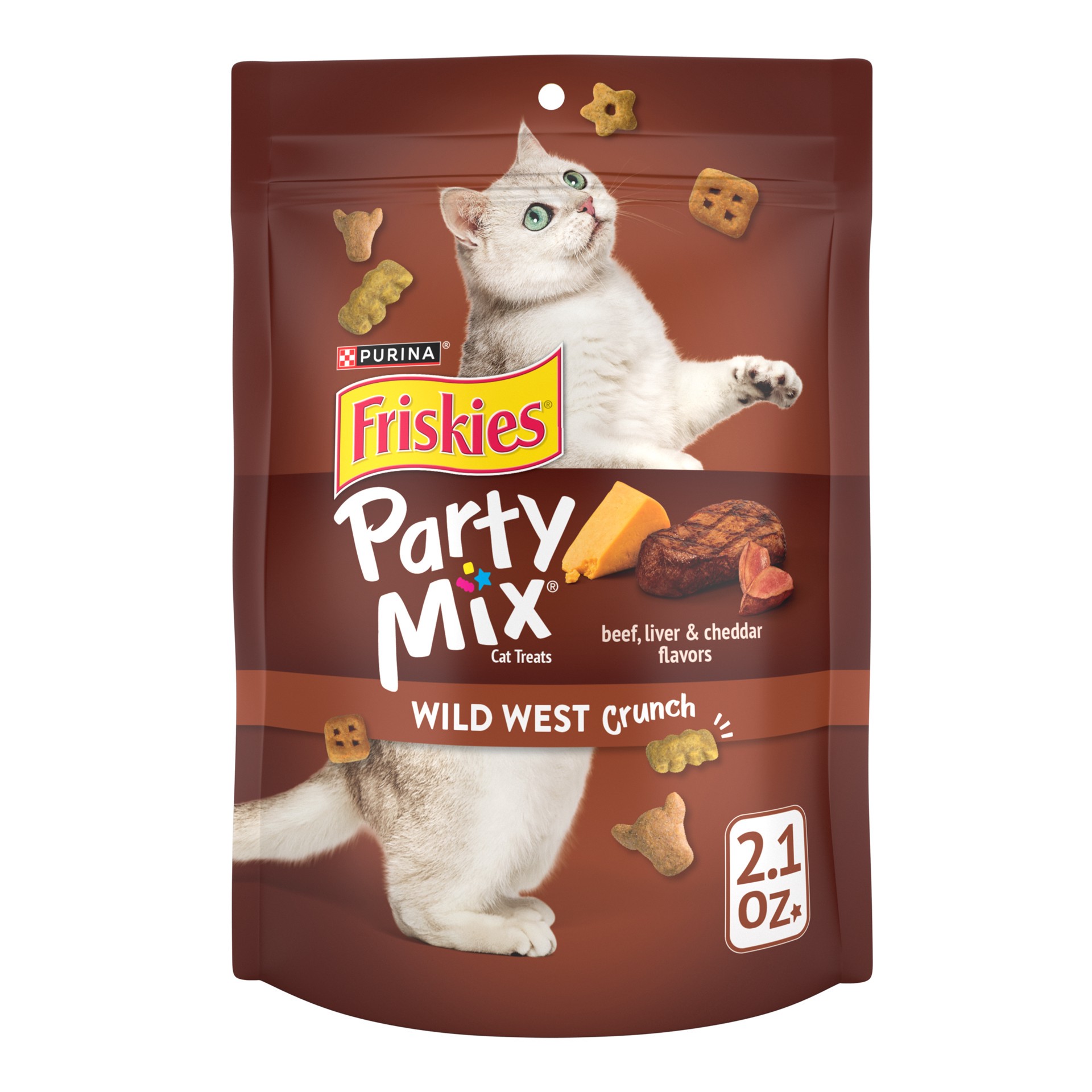 slide 1 of 9, Friskies Purina Friskies Cat Treats, Party Mix Wild West Crunch, 2.1 oz