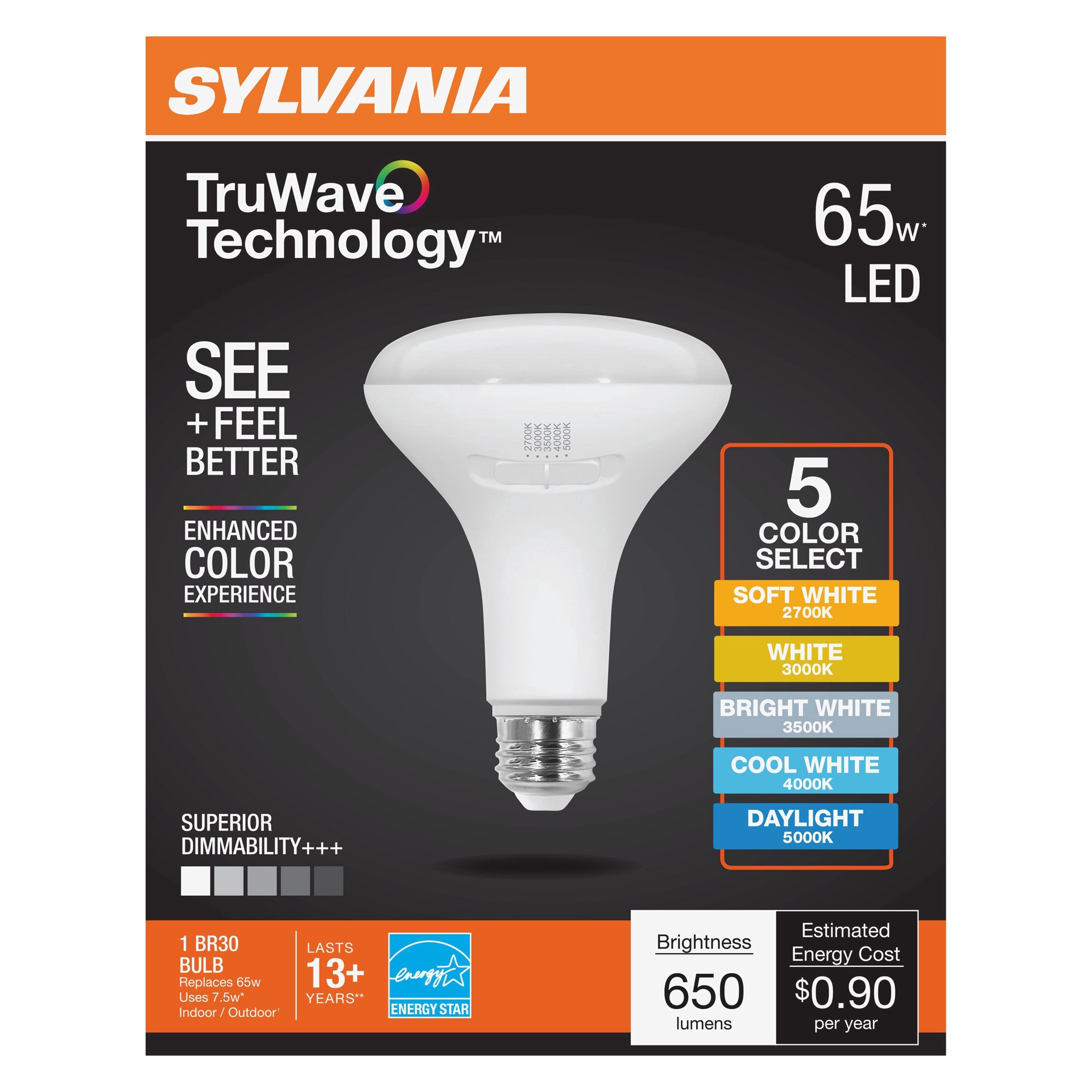 slide 1 of 1, Sylvania TruWave BR30 65-Watt LED Light Bulb, 1 ct