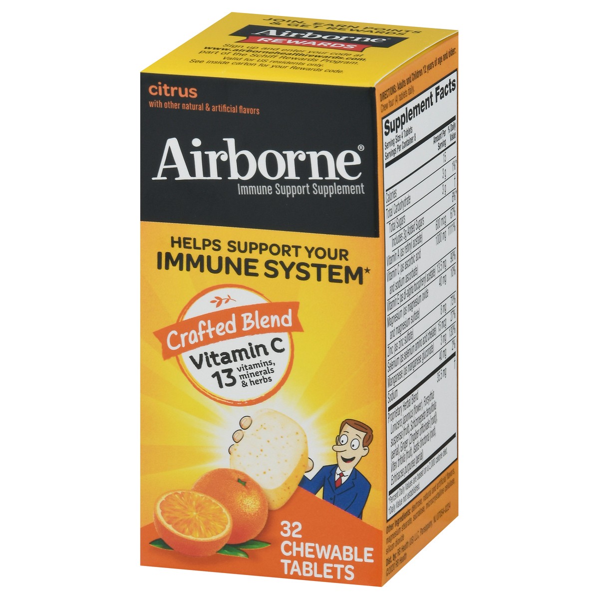 slide 3 of 9, Airborne Citrus Chewable Tablets, 32 count - 1000mg of Vitamin C - Immune Support Supplement (Packaging May Vary), 32 ct