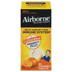 Airborne Citrus Chewable Tablets, 32 count - 1000mg of Vitamin C - Immune Support Supplement (Packaging May Vary)