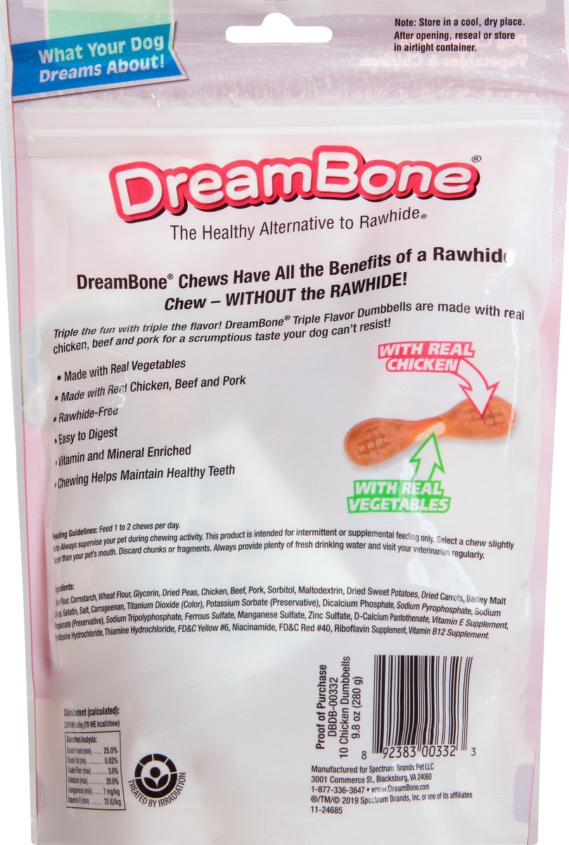 slide 5 of 9, DreamBone with Chicken & Vegetables Triple Flavor Dumbbells Dog Chews with Chicken & Vegetables 10 ea, 10 ct