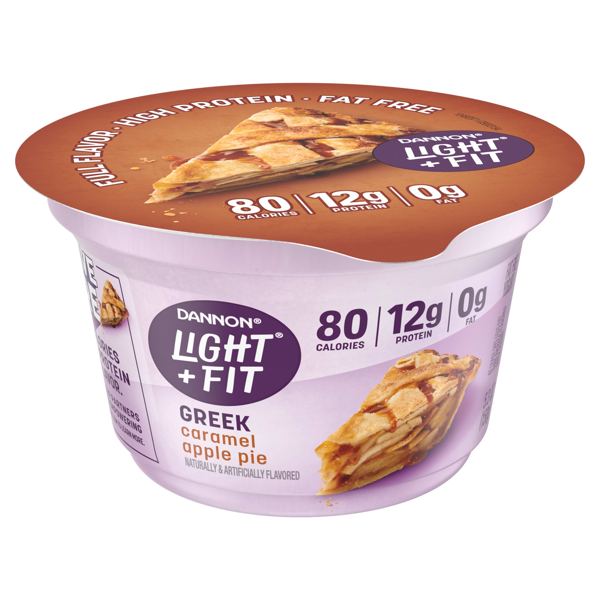 slide 3 of 5, Dannon Light + Fit Caramel Apple Pie Greek Fat Free Yogurt, 5.3 OZ Yogurt Cup, 5.3 oz