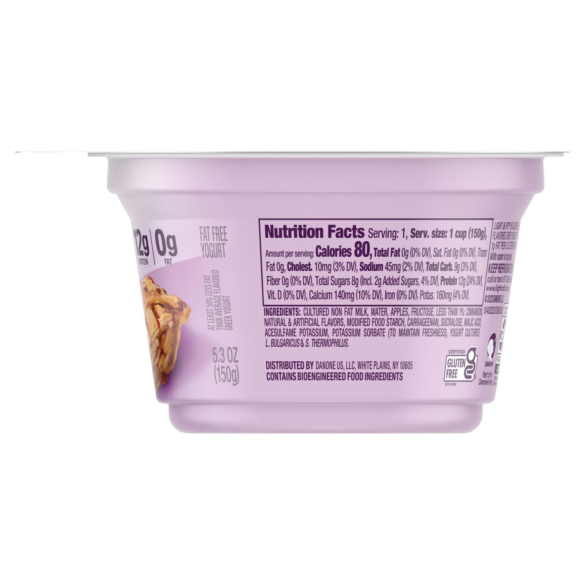 slide 4 of 5, Dannon Light + Fit Caramel Apple Pie Greek Fat Free Yogurt, 5.3 OZ Yogurt Cup, 5.3 oz