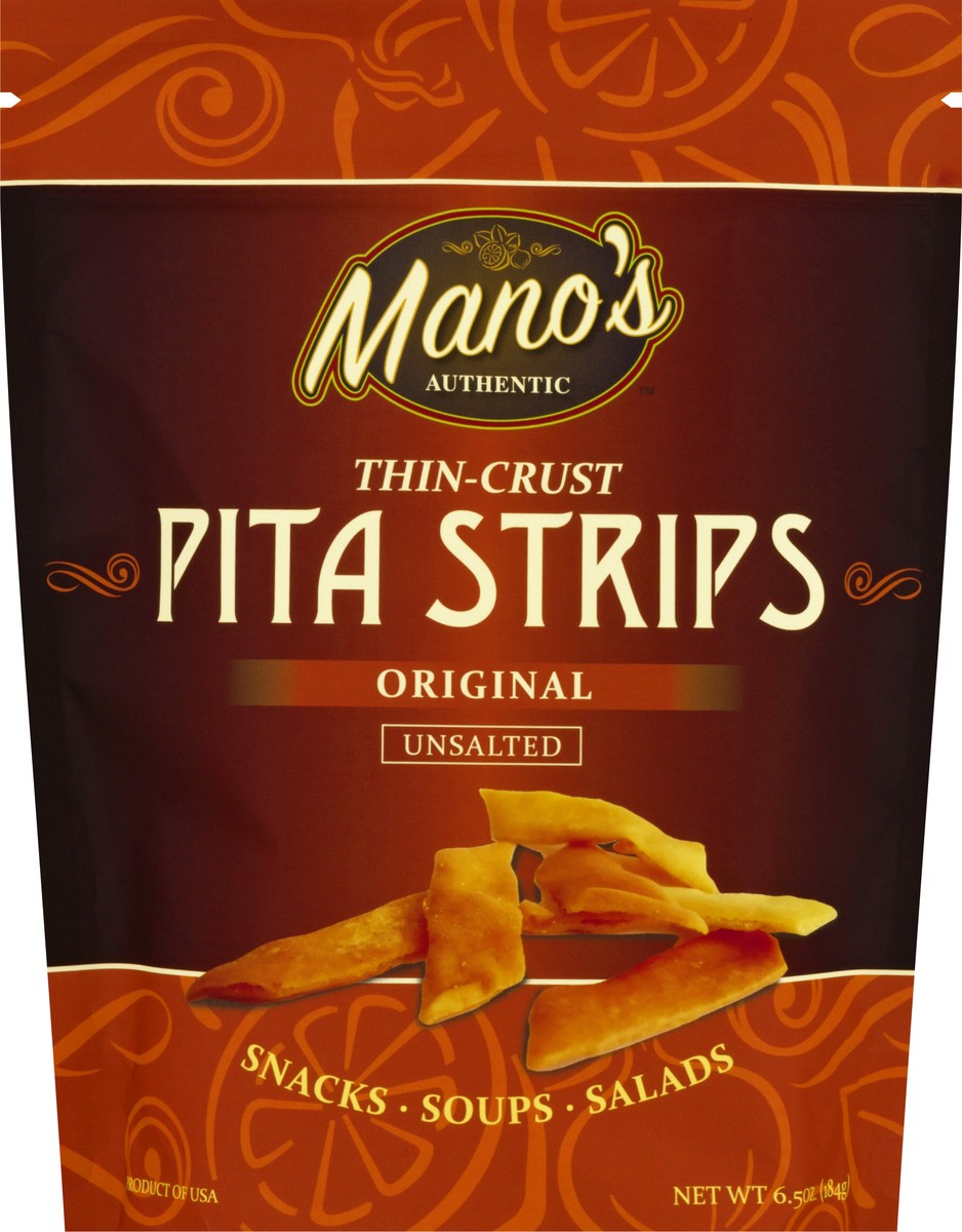 slide 5 of 12, Mano's Thin-Crust Unsalted Original Pita Strips 6.5 oz, 6.5 oz