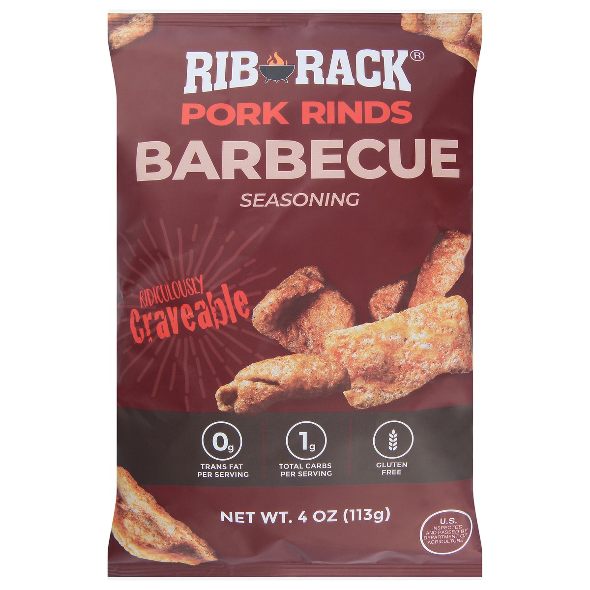 slide 1 of 9, Rib Rack Barbecue Pork Rind, 4 oz