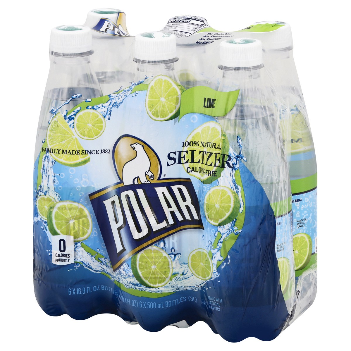 slide 12 of 13, Polar 100% Natural Lime Seltzer - 6 ct, 6 ct