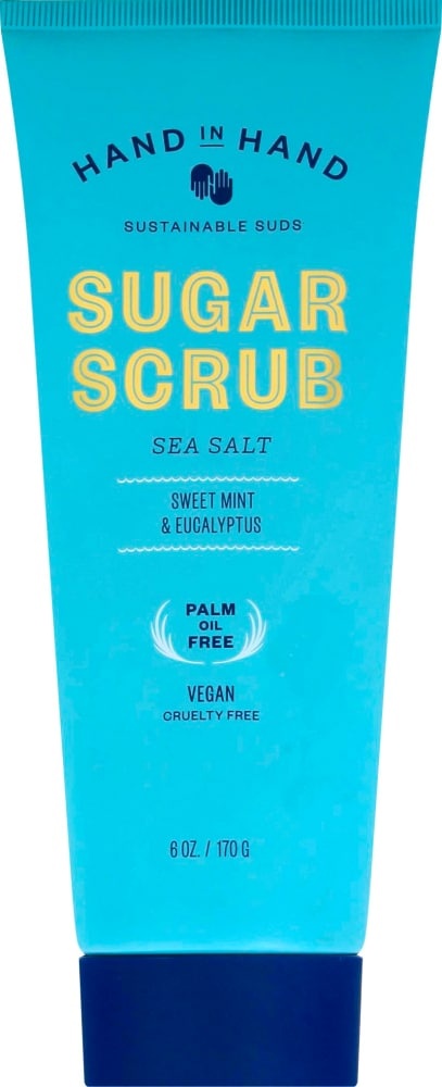 slide 1 of 1, Hand in Hand Sustainable Suds Sugar Scrub Sea Salt Sweet Mint & Eucalyptus Soap, 6 oz