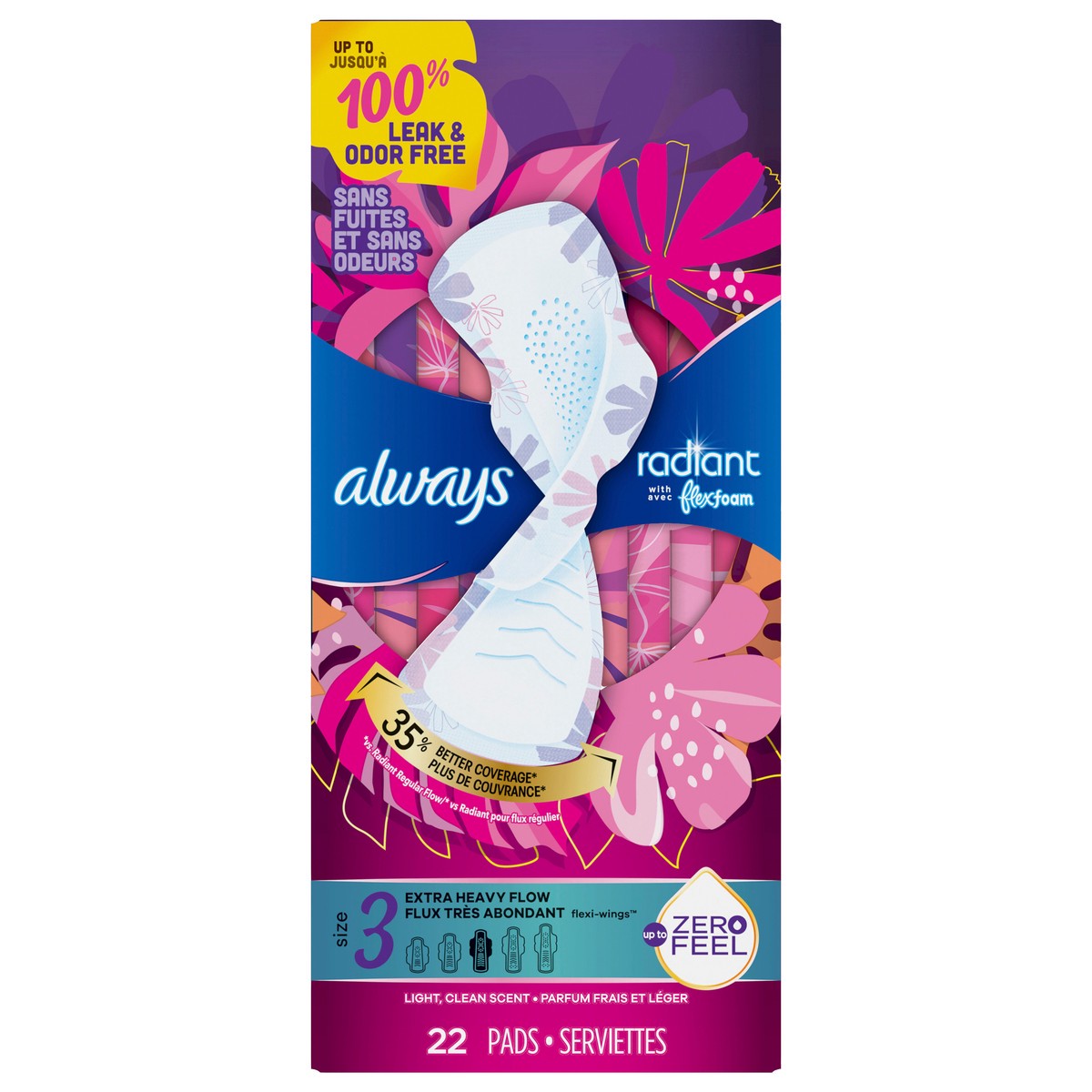 slide 1 of 2, Always Radiant Scented Pads - Heavy Flow - Size 3, 22 ct