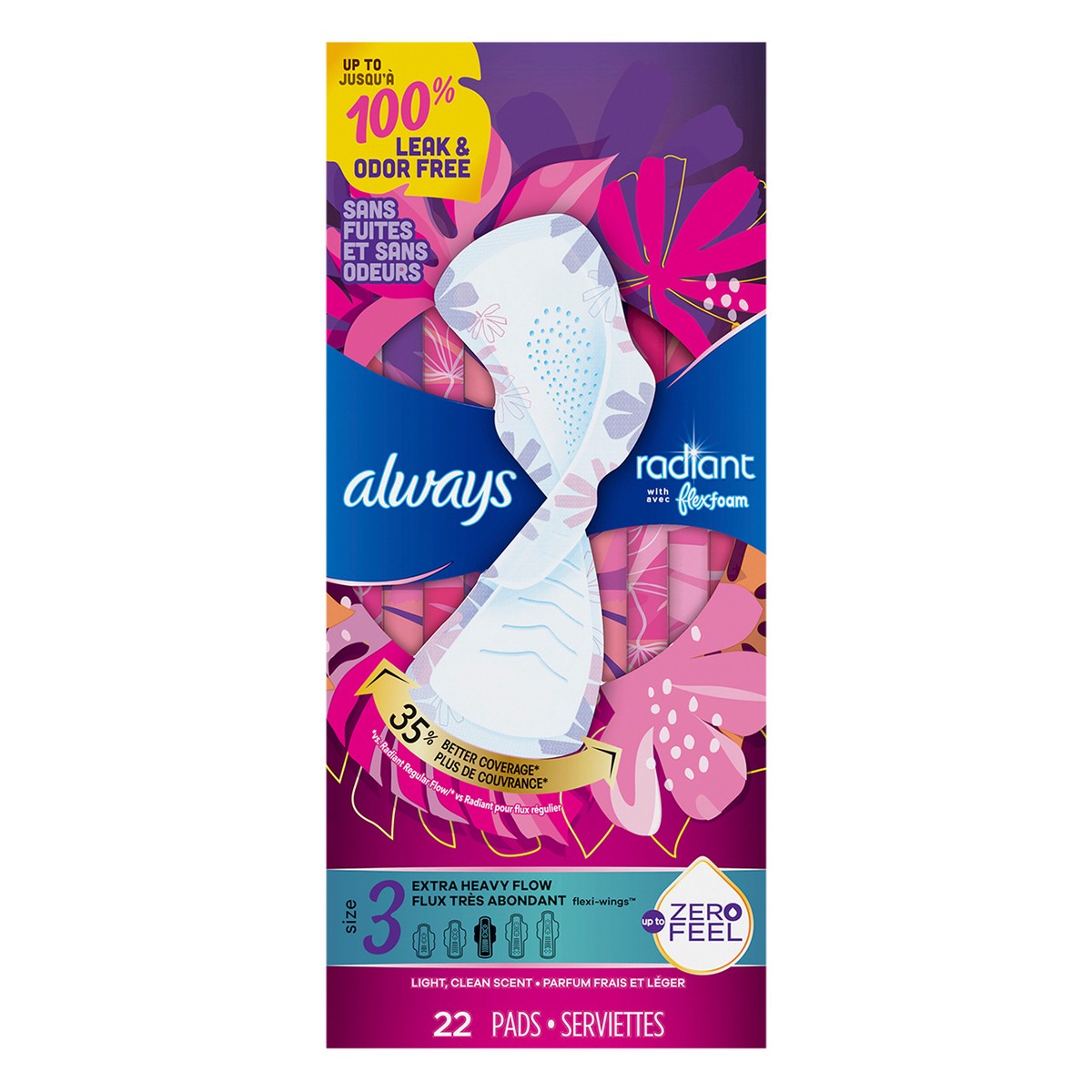 slide 1 of 2, Always Radiant Scented Pads - Heavy Flow - Size 3, 22 ct