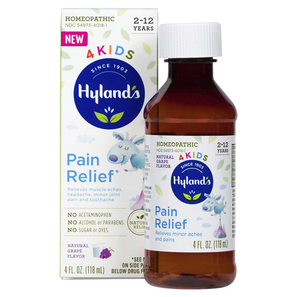 slide 1 of 1, Hyland's 4Kids Pain Relief Homeopathic Grape Flavor, 4 oz