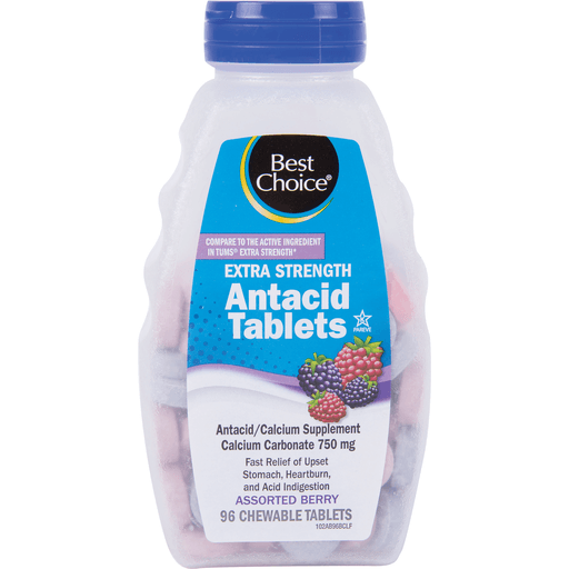 slide 1 of 1, Best Choice Extra Strength Antacid Tablets Assorted Berry Flavor, 96 ct