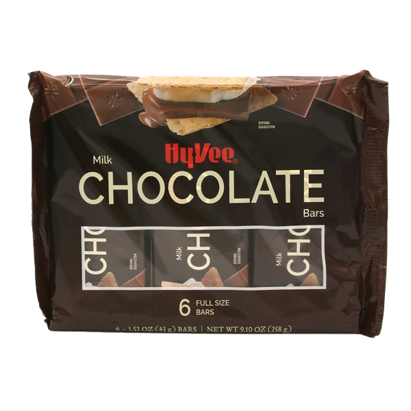 slide 1 of 1, Hy-Vee Milk Chocolate Bars 6 Count, 9.1 oz