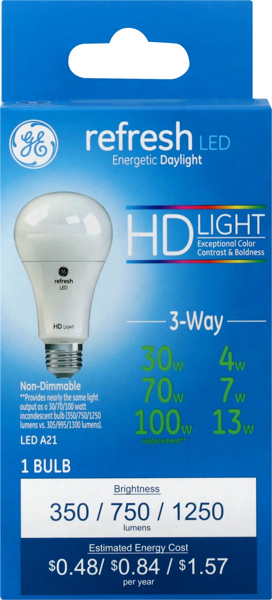 slide 1 of 9, GE Refresh 30/70/100 Watts Daylight 3-Way LED A21 Light Bulb 1 ea, 1 ct