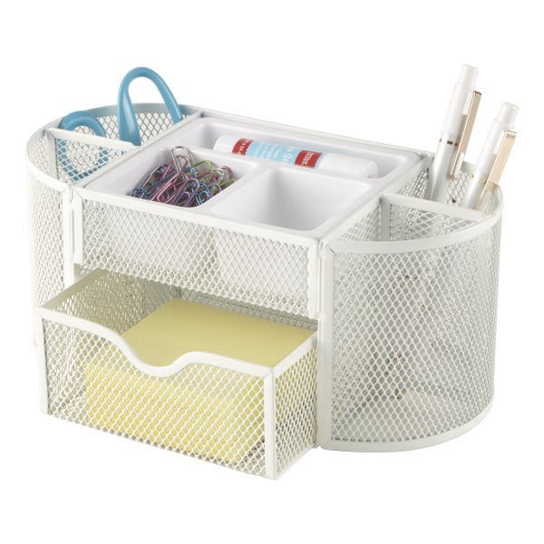 slide 4 of 5, Office Depot Brand Mesh Oval Desk Organizer, 4-1/8"H X 9-1/4"W X 4-1/3"D, White, 1 ct