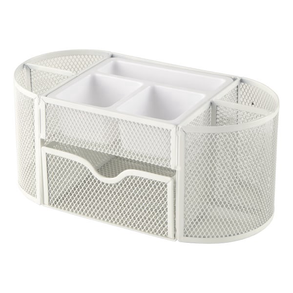 slide 3 of 5, Office Depot Brand Mesh Oval Desk Organizer, 4-1/8"H X 9-1/4"W X 4-1/3"D, White, 1 ct
