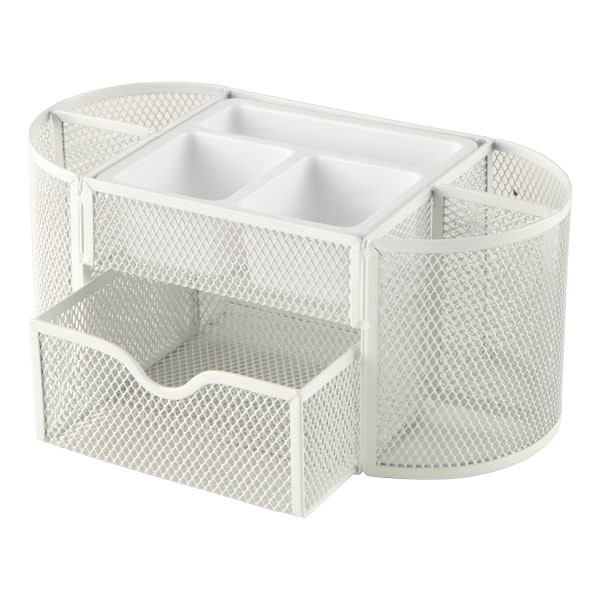 slide 2 of 5, Office Depot Brand Mesh Oval Desk Organizer, 4-1/8"H X 9-1/4"W X 4-1/3"D, White, 1 ct
