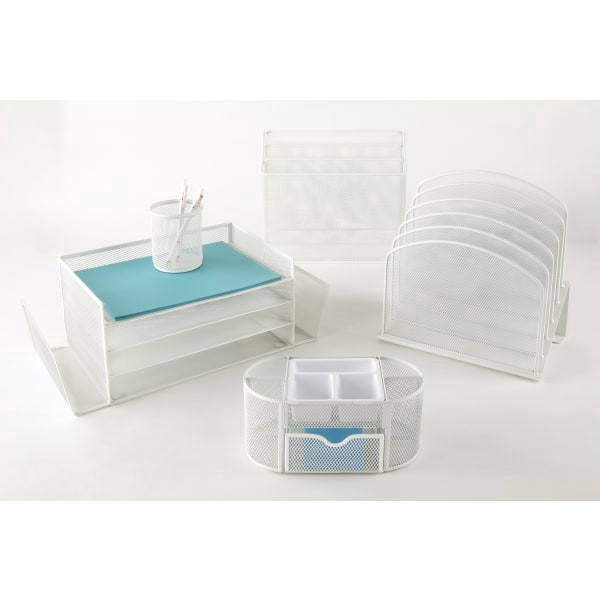 slide 5 of 5, Office Depot Brand Mesh Oval Desk Organizer, 4-1/8"H X 9-1/4"W X 4-1/3"D, White, 1 ct