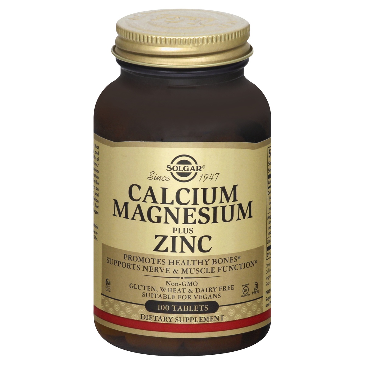 slide 1 of 1, Solgar Calcium Magnesium Plus Zinc Tablets, 100 ct