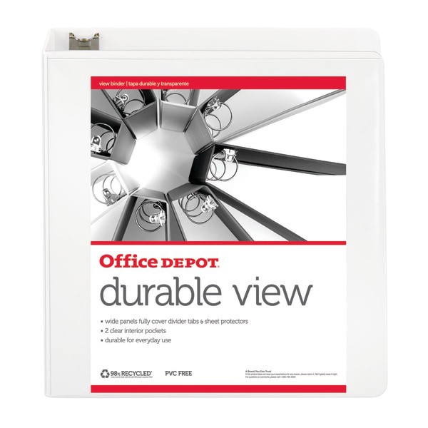 slide 3 of 5, Office Depot Durable View Round-Ring Binder, 3'' Rings, White, 3 in