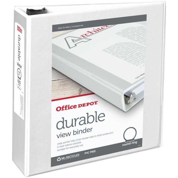 slide 1 of 5, Office Depot Durable View Round-Ring Binder, 3'' Rings, White, 3 in