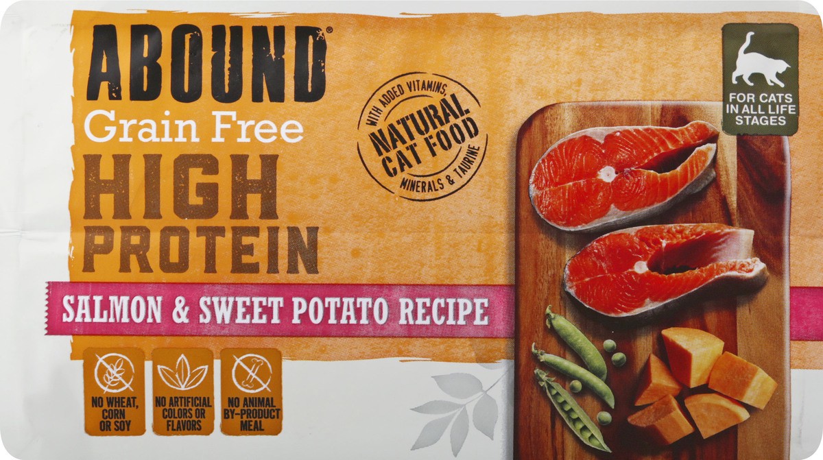 slide 4 of 9, Abound Grain Free High Protein Salmon & Sweet Potato Recipe Cat Food 48 oz, 48 oz