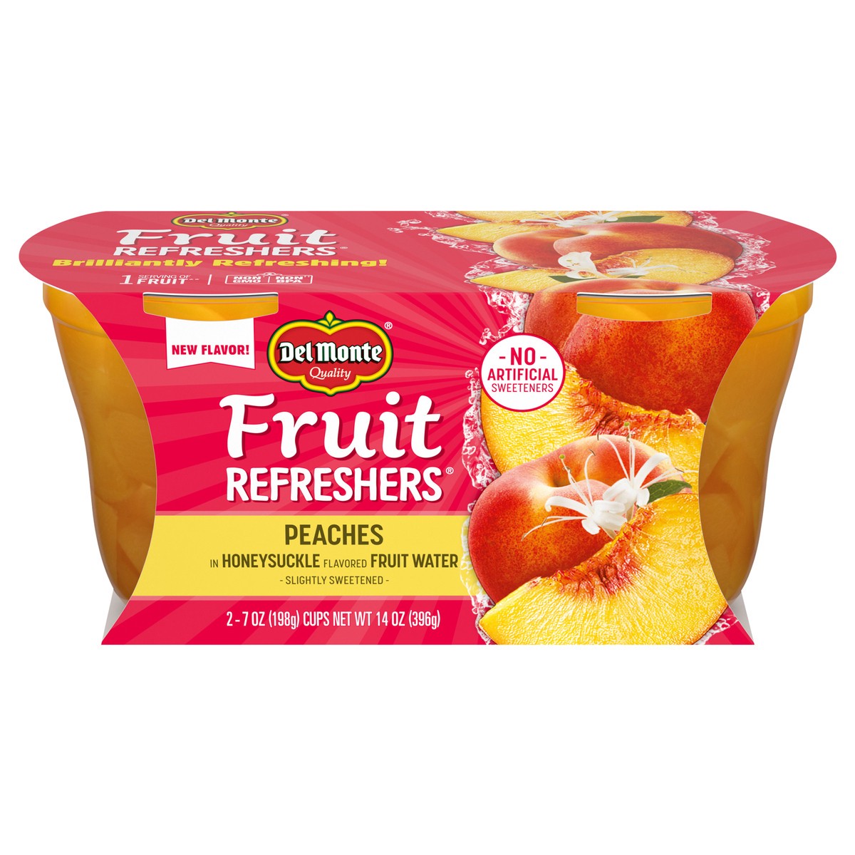 slide 1 of 7, Del Monte Delmonte Fruit Refreshers Peach Honeysuckle 2-7 oz., Cup, 2 ct