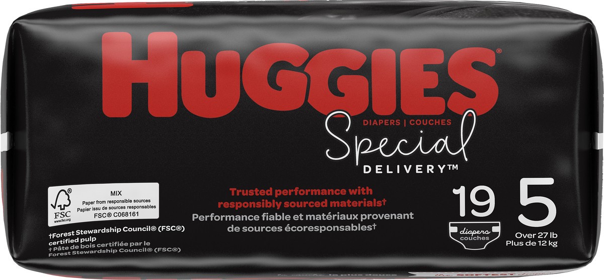 slide 4 of 8, Huggies Special Delivery Hypoallergenic Baby Diapers, Fragrance Free, Size 5, 19 Ct, 19 ct