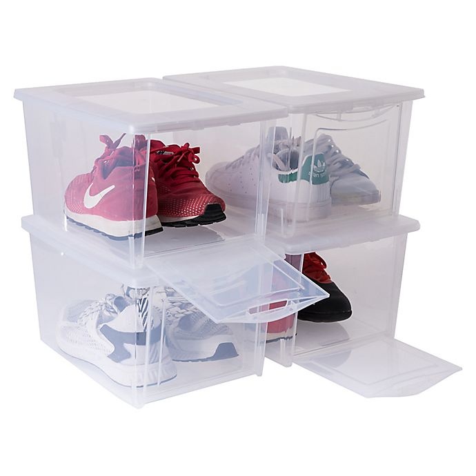 slide 1 of 4, Starplast Drop Front Storage Shoe Boxes - Clear, 4 ct