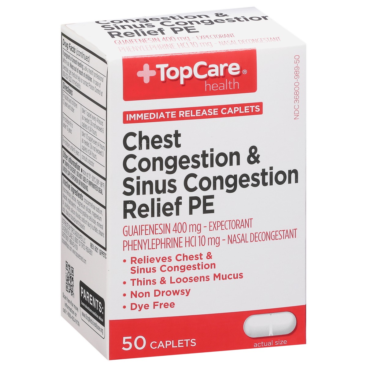 slide 7 of 9, TopCare Health Chest Congestion & Sinus Congestion Relief PE 50 Caplets, 50 ct