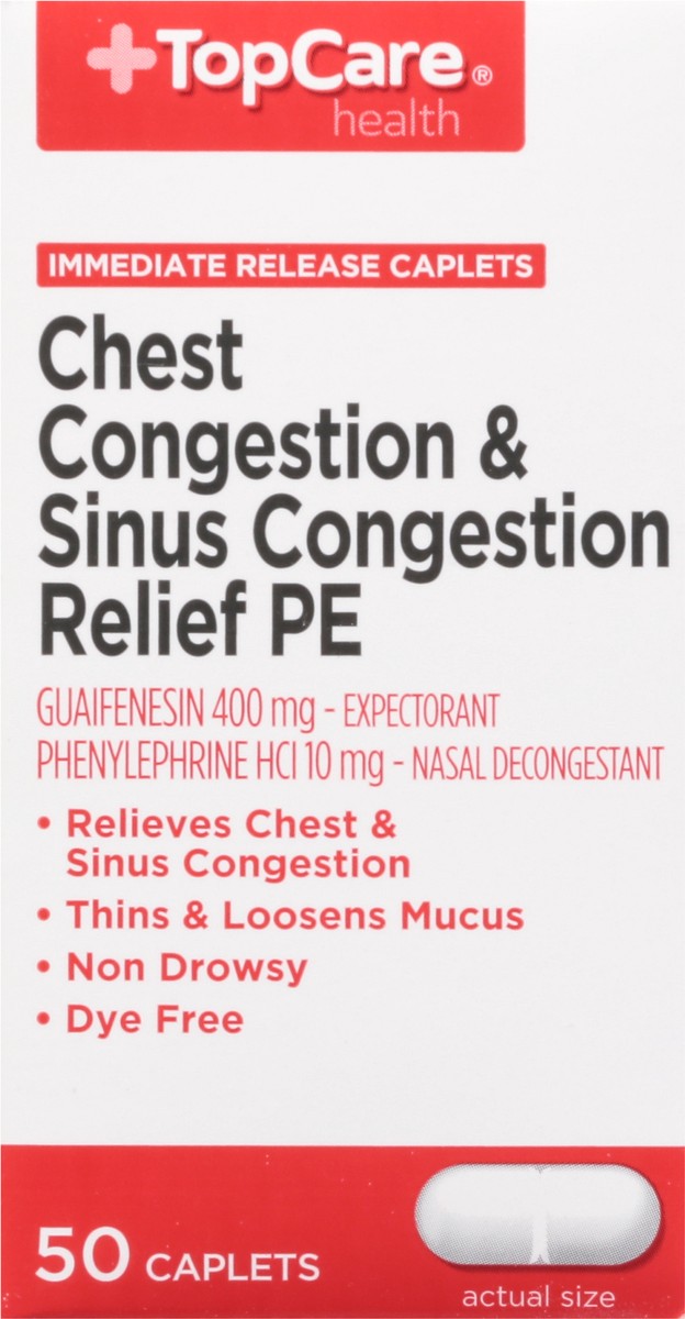 slide 3 of 9, TopCare Health Chest Congestion & Sinus Congestion Relief PE 50 Caplets, 50 ct