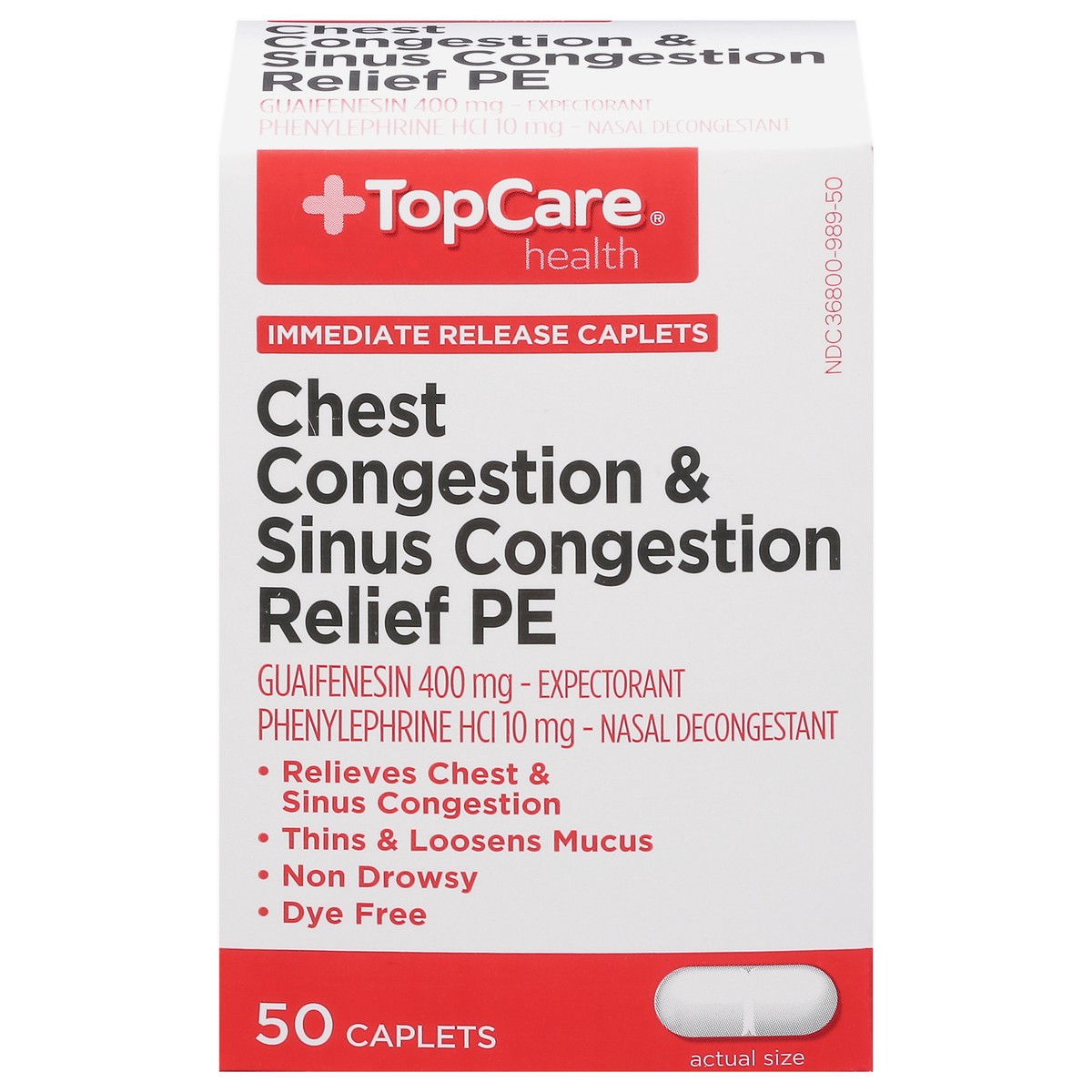 slide 1 of 9, TopCare Health Chest Congestion & Sinus Congestion Relief PE 50 Caplets, 50 ct